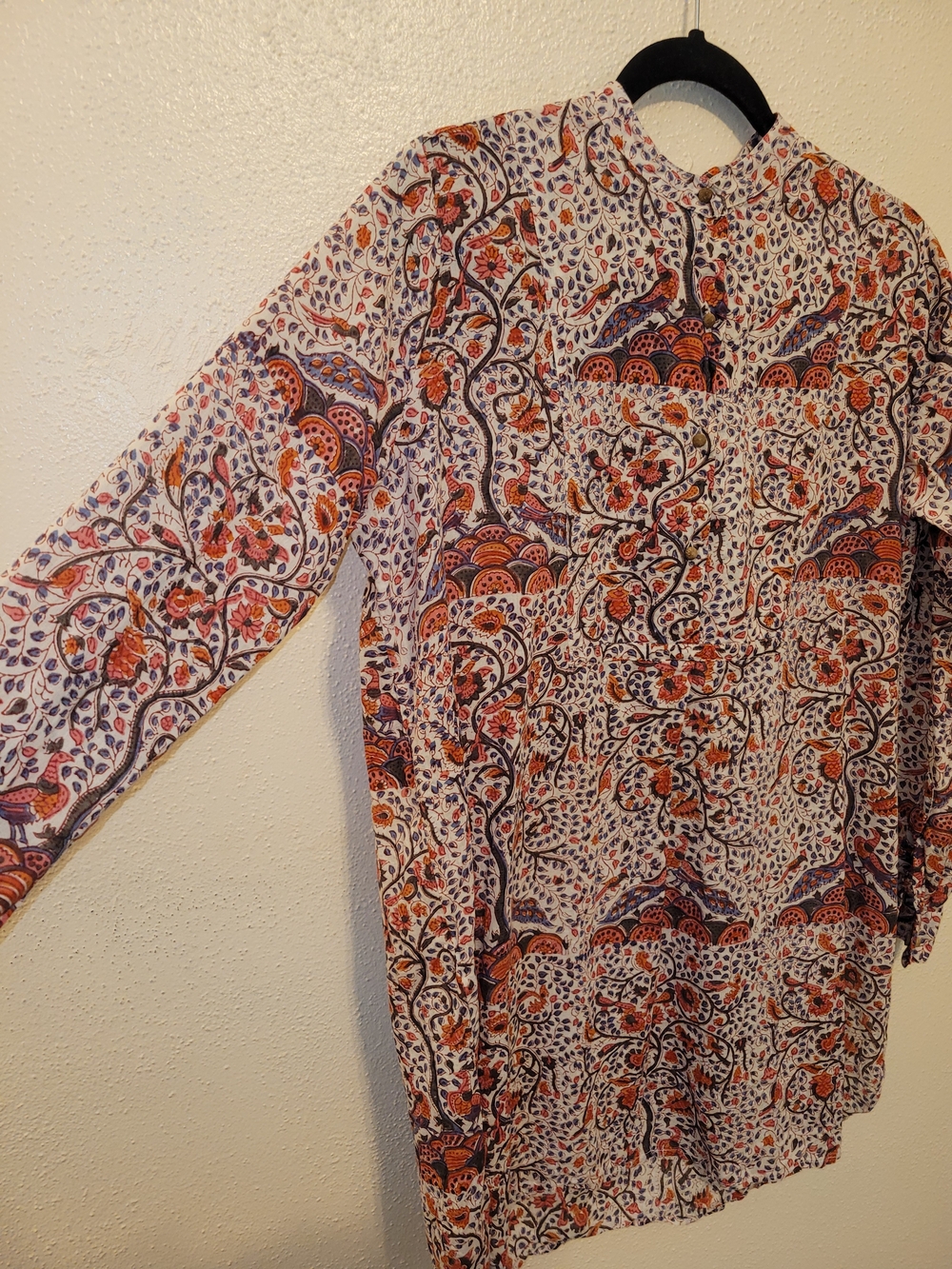 Pacific & Rose Elizabeth James Bird Floral Block Print Cotton Tunic Blouse L/XL - Picture 5 of 6